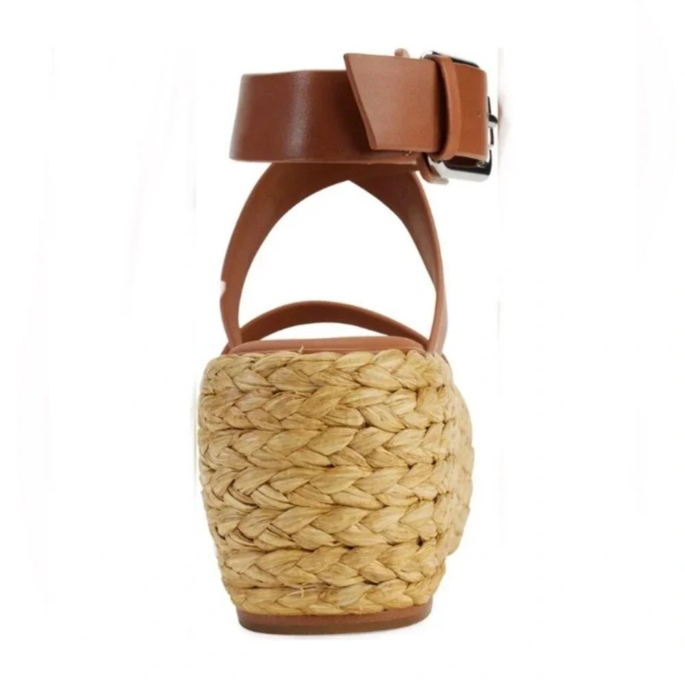 DONNA KARAN Pure $210 Lolah Ankle Strap Raffia Platform LEATHER Sandals Size 10